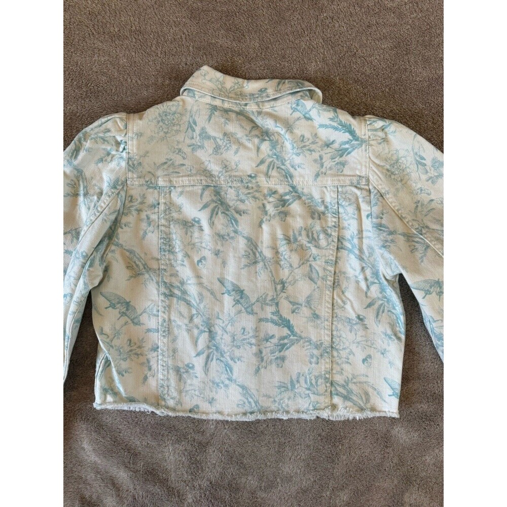 ELIE TAHARI Floral Denim Jacket Cropped Raw Hem White Blue Size M Cotton - Picture 16 of 16